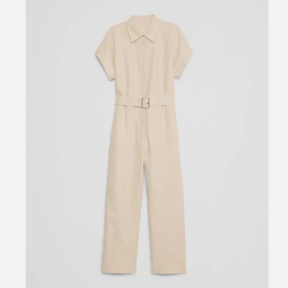 Banana Repubic Linen-Blend Belted Jumpsuit Navy Blue Size LARGE #705878 NWT $150